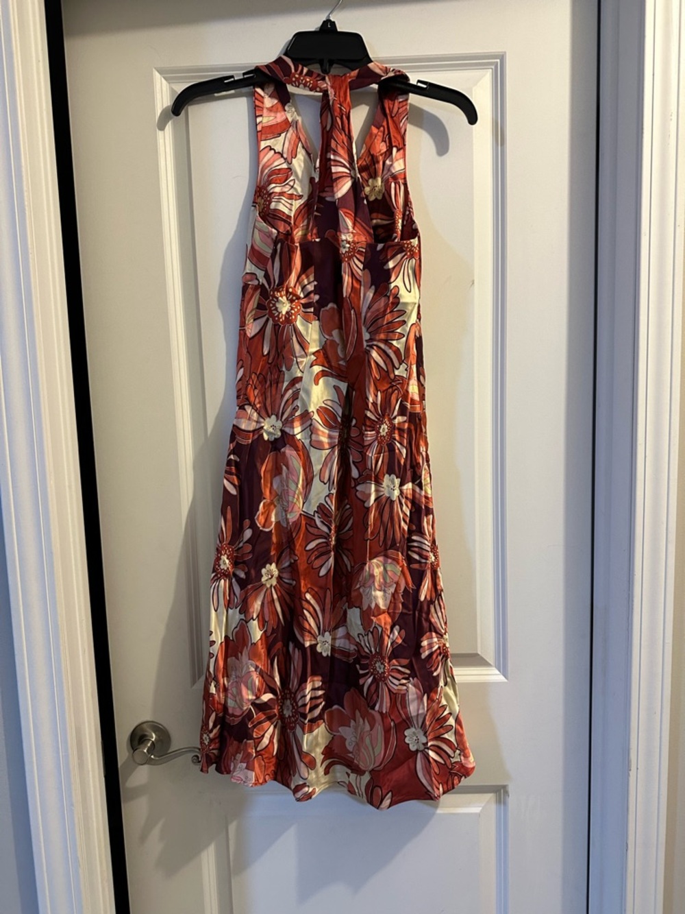LOFT Rust and Cream Floral Halter Mini Dress